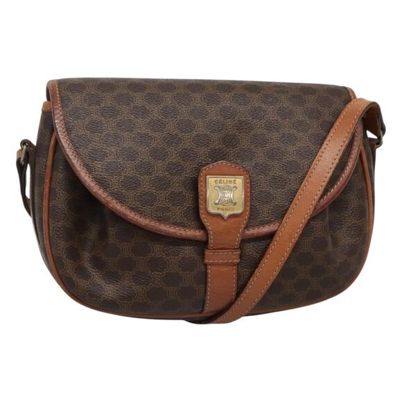 Celine Handbags - CELINE Macadam Canvas Shoulder Bag PVC Leather Brown Gold Auth BD1445